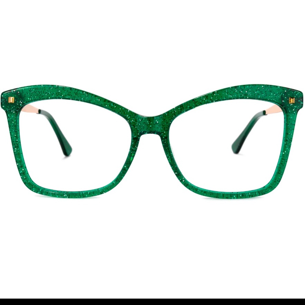 Zelool Prescription-5.00 Glitter Gold & Kelly Green Large Frame Fashion … - Picture 2 of 13